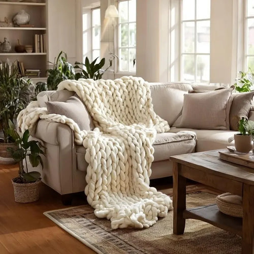 Chunky Knit Merino Wool Blanket